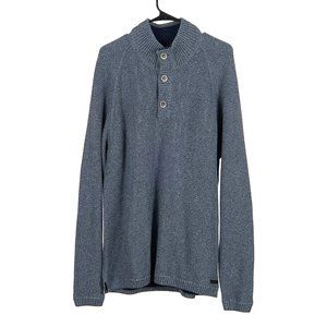 Carbon 2 Cobalt Knit Henley Sweater Blue Gray Ribbed Chunky 155133 Men's Large